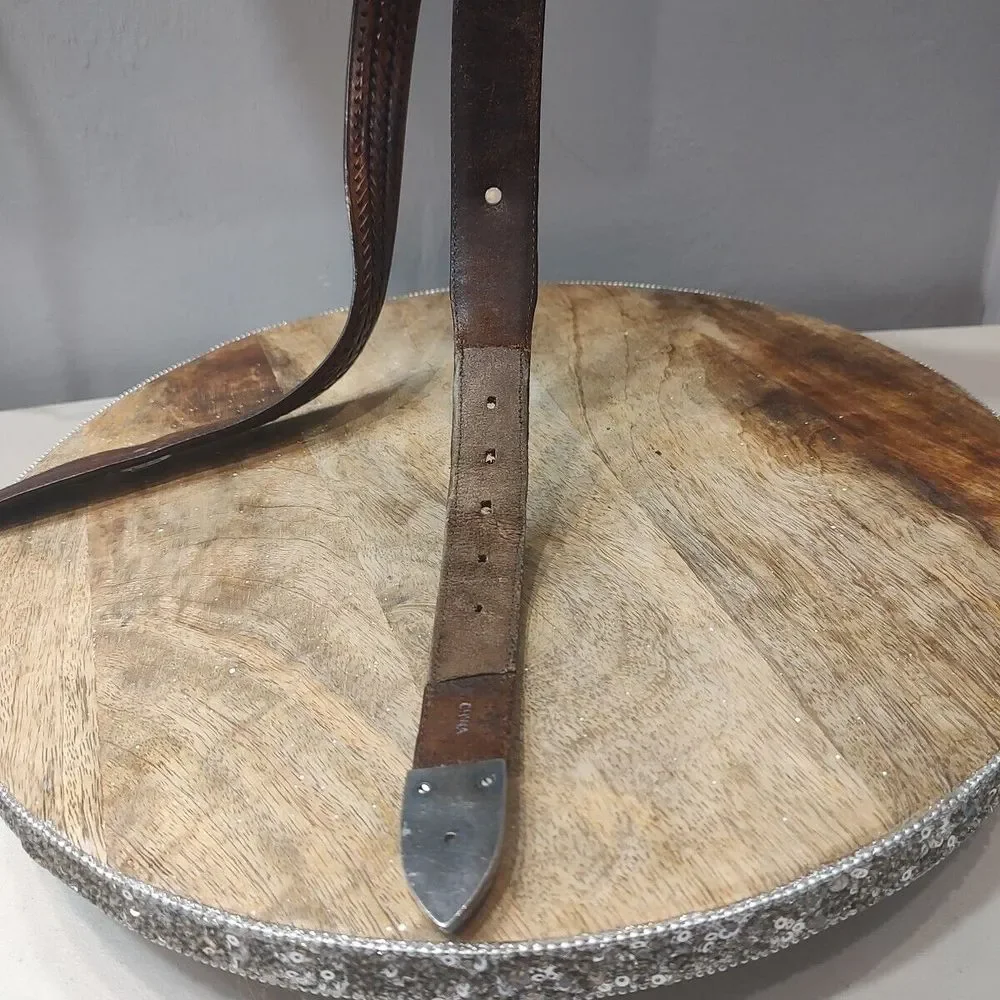 VTG Onyx by Brighton Golfing Belt Brown Leather‎ Silver Braided Sz 40